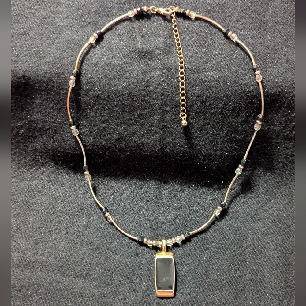 Kenneth Cole Gold And Silver Tone Black Beaded Pendant Statement Necklace